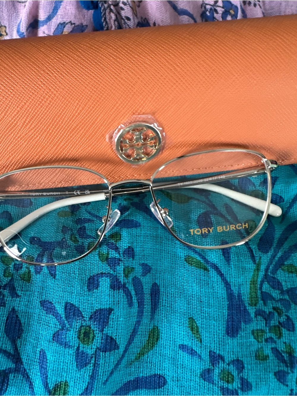 Tory Burch Orange Leather Eyeglass Case with Gold Logo
